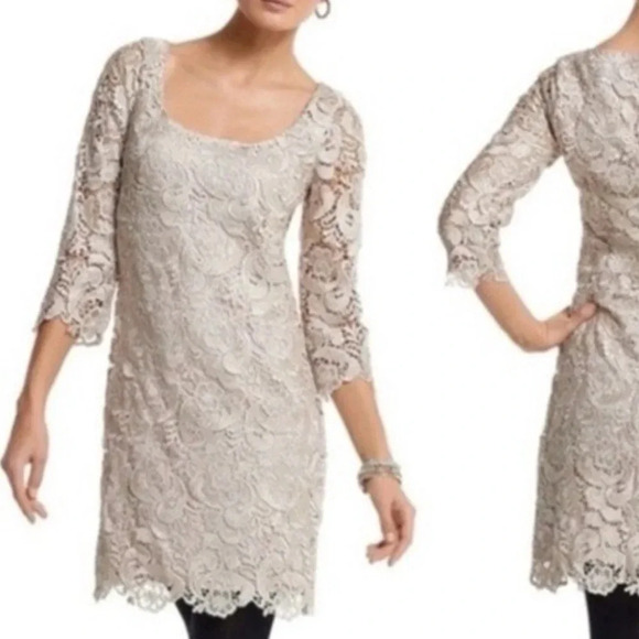 White House Black Market Dresses & Skirts - White House  & black Market brand Champagne Lace 3/4 Sleeve Mini Dress